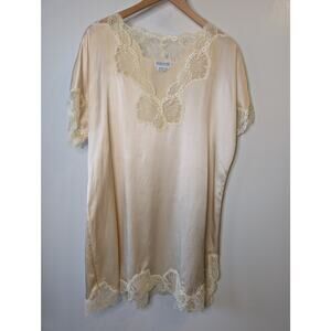 Horchow Vintage 100% Silk Cream Lace Trim Nightgown Sleep Top Large